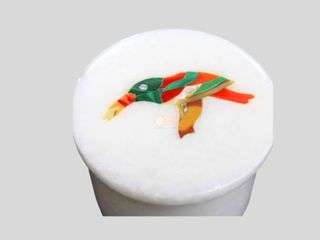 White Marble Round Jewelry Storage Box Inlay Birds Ring Box Gifts